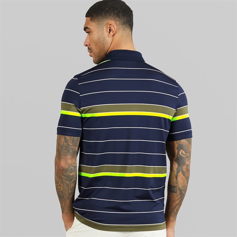 Lacoste Mens Striped Stretch Polo Shirt Navy Blue/Khaki Green/Flashy Yellow - Image 2
