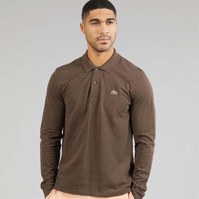 Lacoste Mens Classic Fit Long Sleeve Polo Shirt Heathered Brown - Image 1