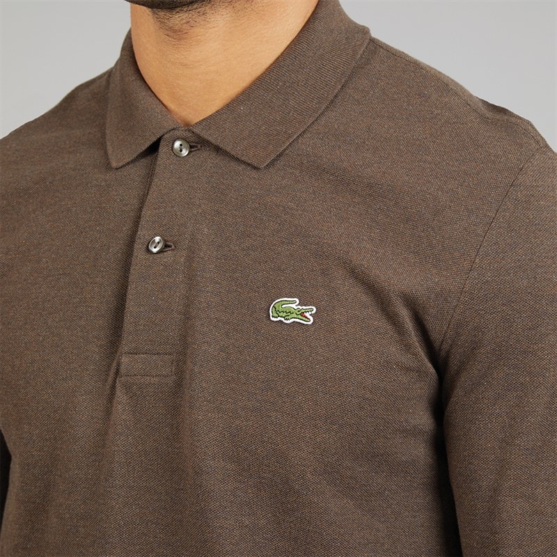 Lacoste Mens Classic Fit Long Sleeve Polo Shirt Heathered Brown - Image 3