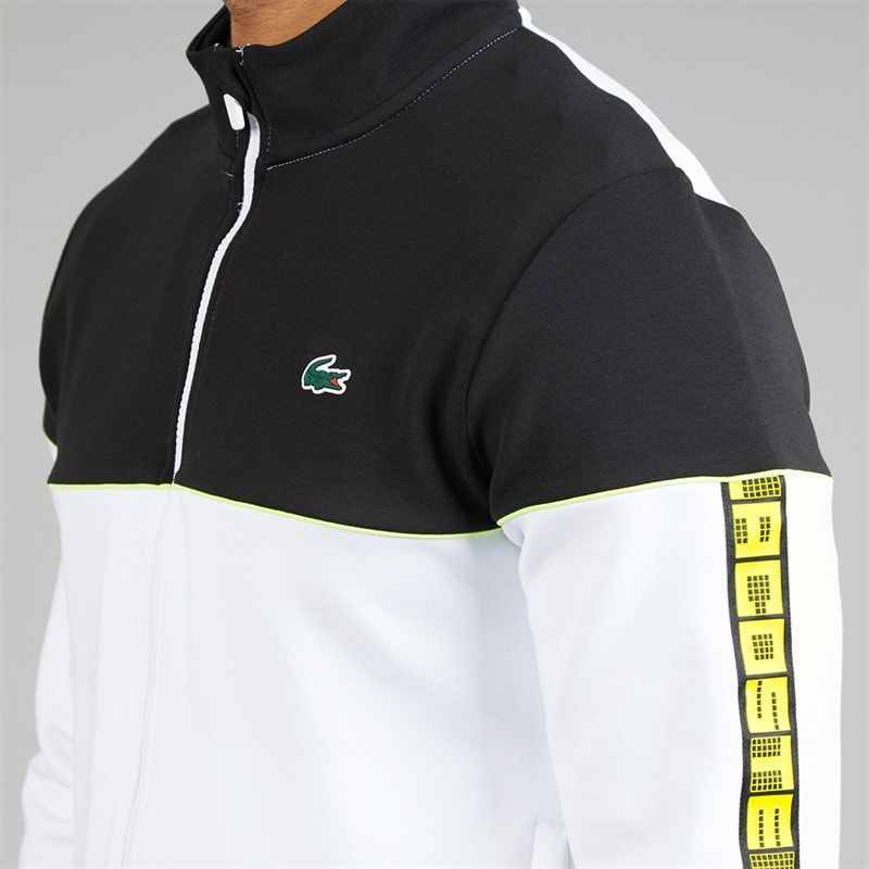 Lacoste Mens Zipped Colour Block Sweatshirt White/Black - Image 3
