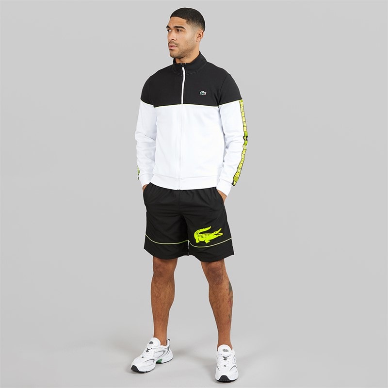 Lacoste Mens Zipped Colour Block Sweatshirt White/Black - Image 4