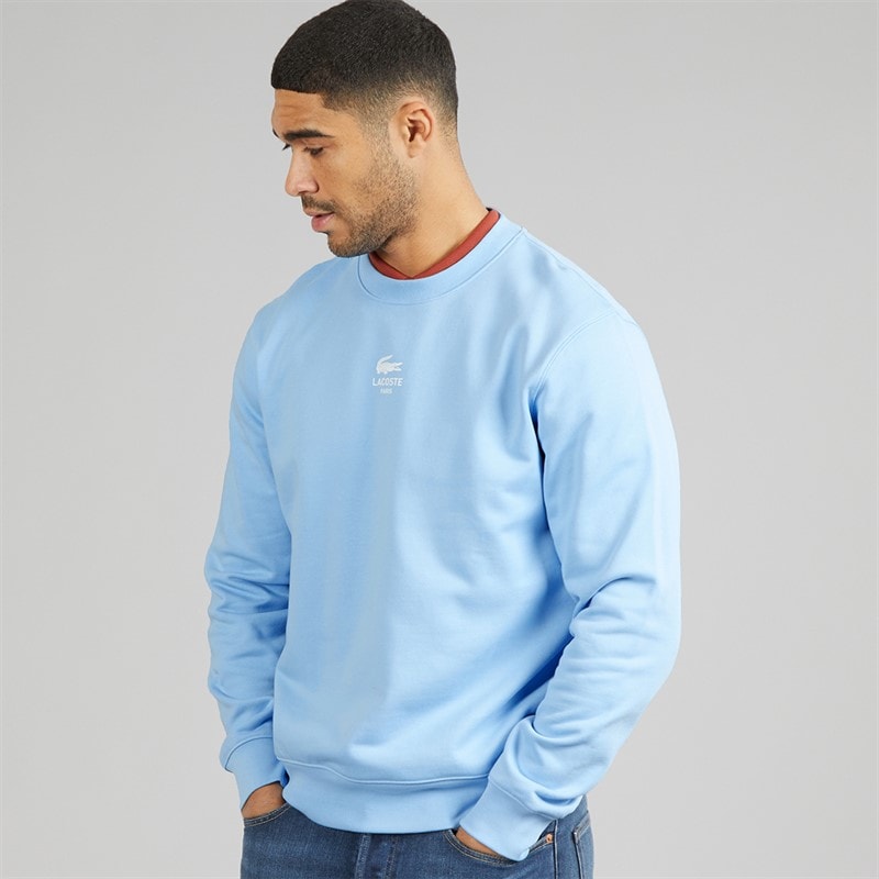 Lacoste Mens Printed Fleece Sweatshirt Pale Blue