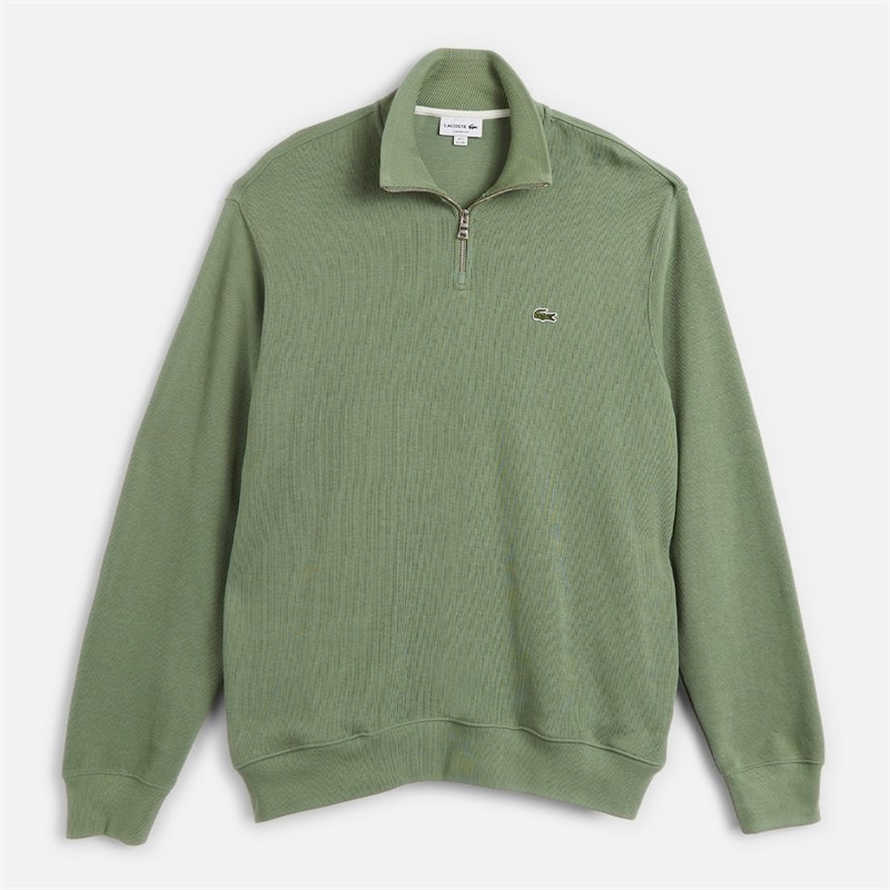 Lacoste Mens Plus Size 1/4 Zip High Neck Interlock Jumper Sage Green - Image 1