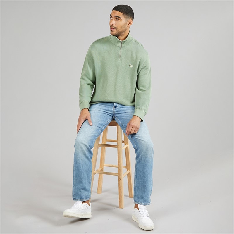 Lacoste Mens Plus Size 1/4 Zip High Neck Interlock Jumper Sage Green - Image 3