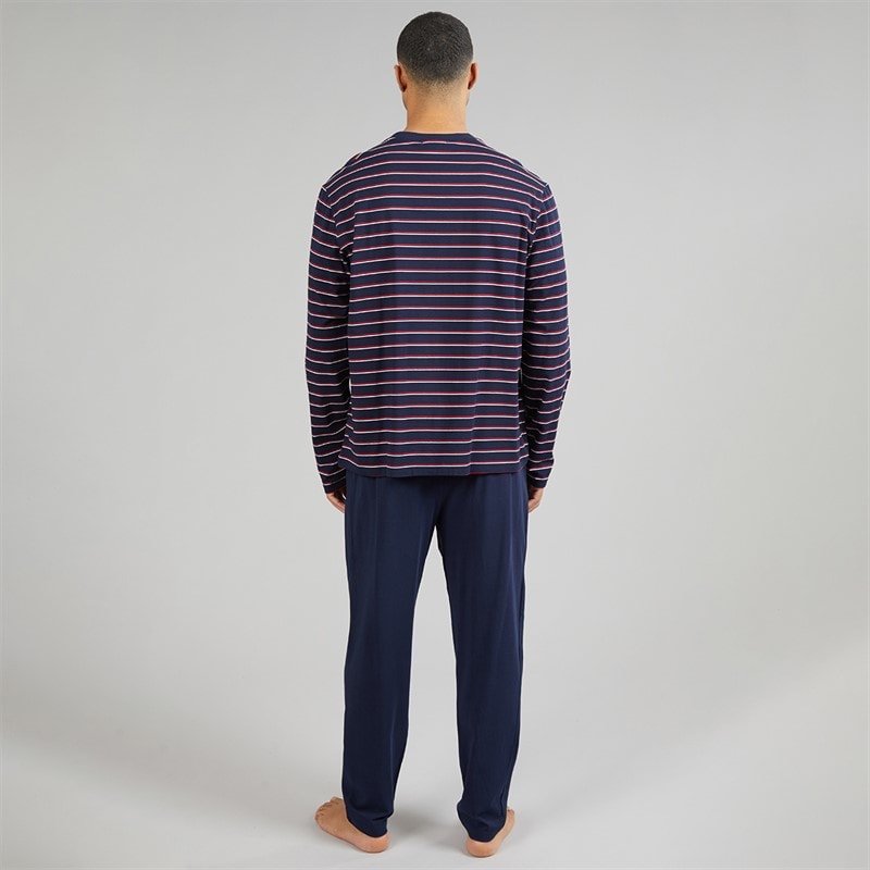 Lacoste Mens Striped Pyjama Set Navy Blue/Red/White - Image 2