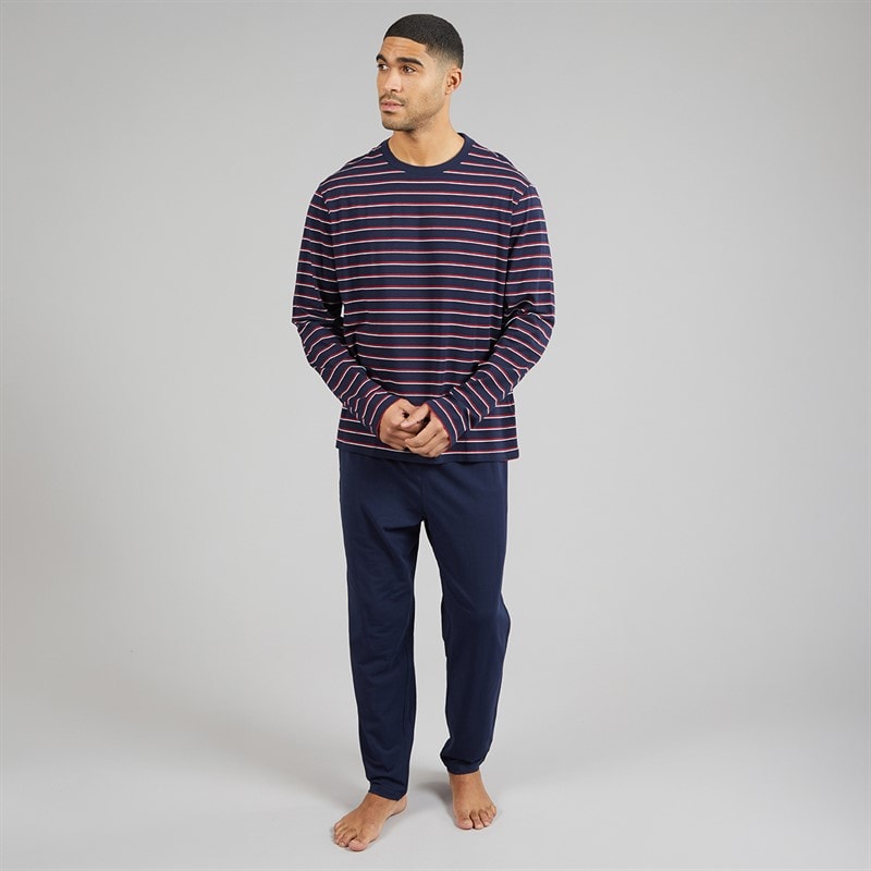 Lacoste Mens Striped Pyjama Set Navy Blue/Red/White - Image 4