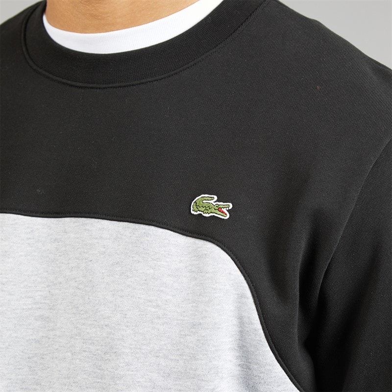 Lacoste Mens Classic Fit Colour Block Sweatshirt Grey Chine/Black - Image 3