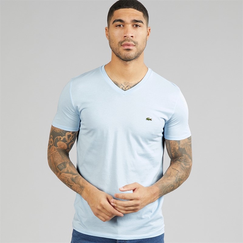 Lacoste Mens Lightweight V-Neck T-Shirt Light Blue - Image 1