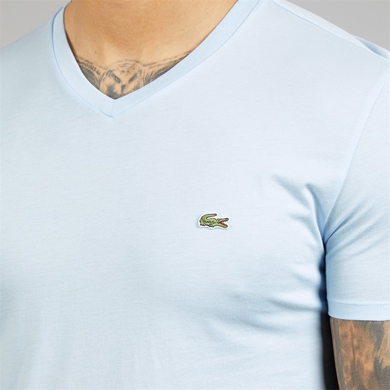 Lacoste Mens Lightweight V-Neck T-Shirt Light Blue - Image 3