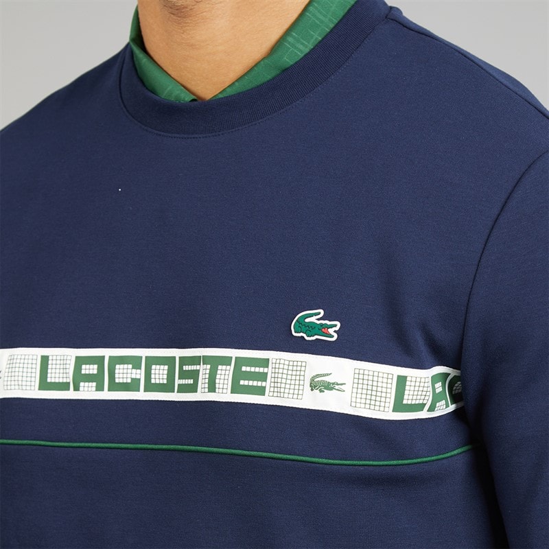 Lacoste Mens Branded Stripe Sweatshirt Midnight Blue - Image 3