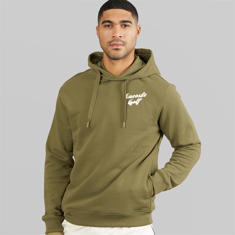 Lacoste Mens Printed Fleece Hoodie Khaki Green - Image 2