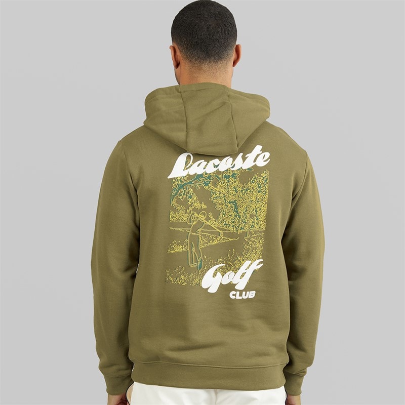 Lacoste Mens Printed Fleece Hoodie Khaki Green - Image 3