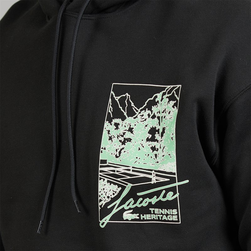 Lacoste Mens Printed Fleece Hoodie Black - Image 3