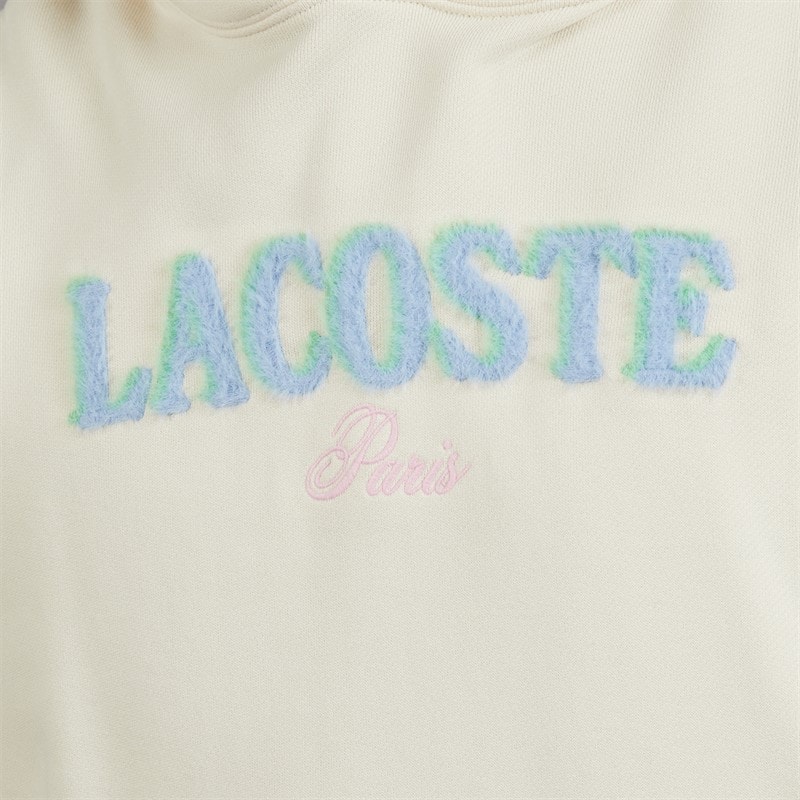 Lacoste Mens Loose Fit Embroidered Hoodie Ecru White - Image 3