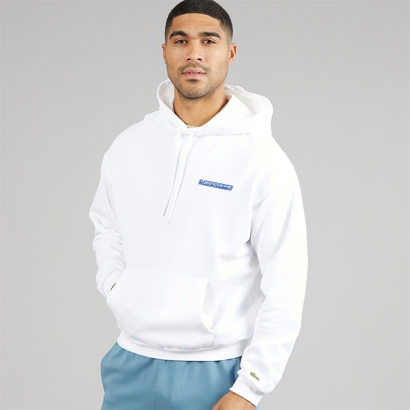 Lacoste Mens Printed Fleece Hoodie White - Image 2