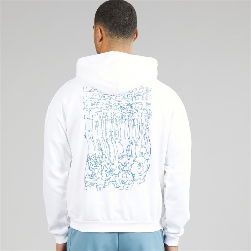 Lacoste Mens Printed Fleece Hoodie White - Image 3