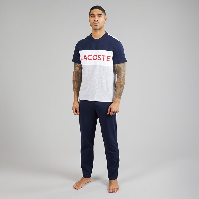 Lacoste Mens Colour Block Pyjama Set Navy/Grey - Image 4