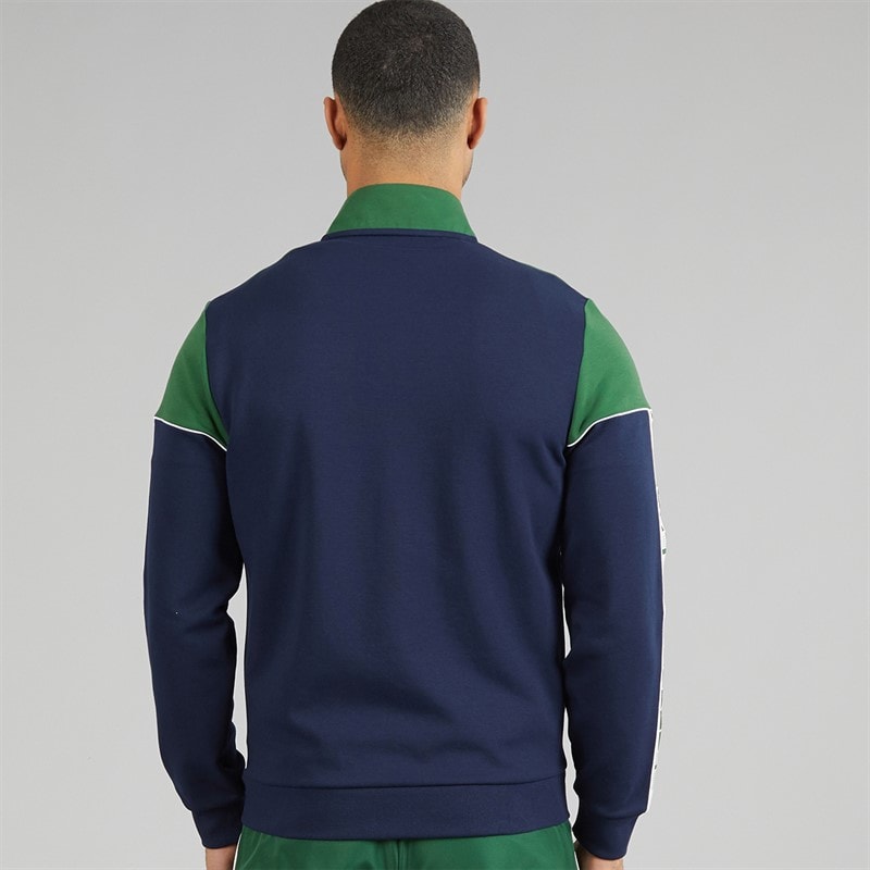 Lacoste Mens Zipped Colour Block Sweatshirt Navy Blue/Green - Image 2