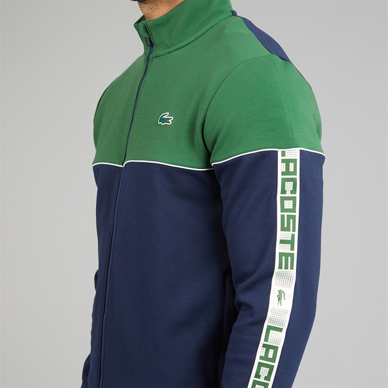 Lacoste Mens Zipped Colour Block Sweatshirt Navy Blue/Green - Image 3