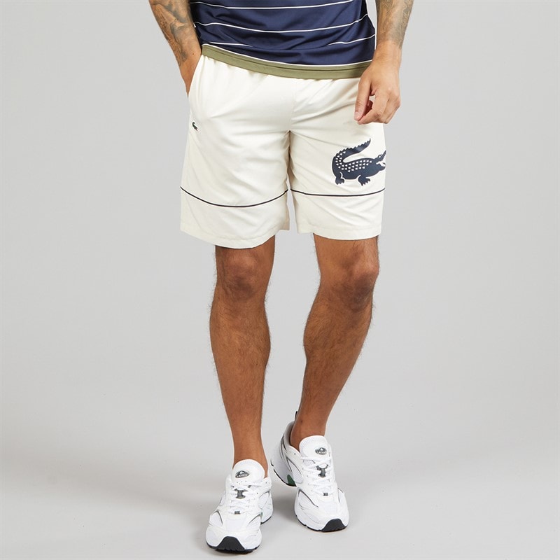 Lacoste Mens Taffeta Shorts White/Navy Blue - Image 1