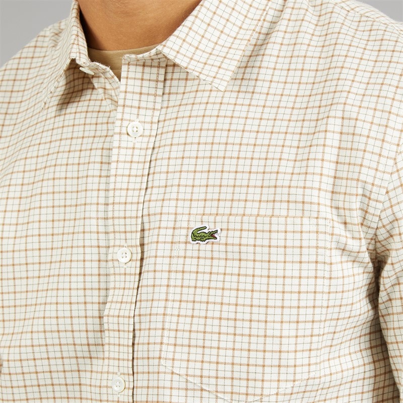 Lacoste Mens Regular Fit Plaid Flannel Shirt White/Brown - Image 3