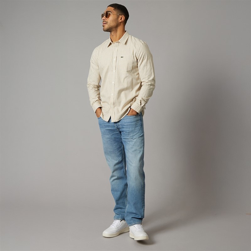 Lacoste Mens Regular Fit Plaid Flannel Shirt White/Brown - Image 4