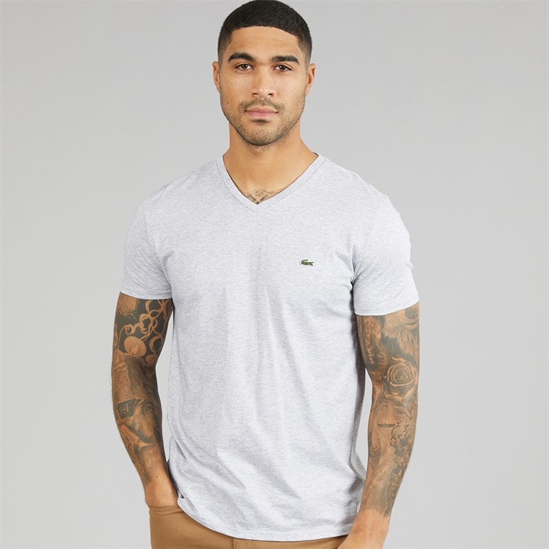 Lacoste Mens Lightweight V-neck T-Shirt Light Heathered Grey - Image 1