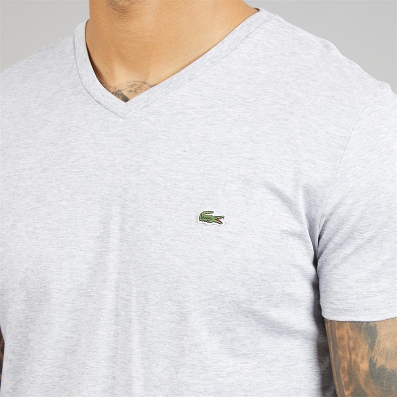 Lacoste Mens Lightweight V-neck T-Shirt Light Heathered Grey - Image 3