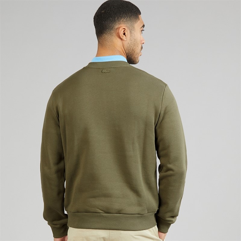 Lacoste Mens Embroidered Motif Fleece Sweatshirt Khaki Green - Image 2