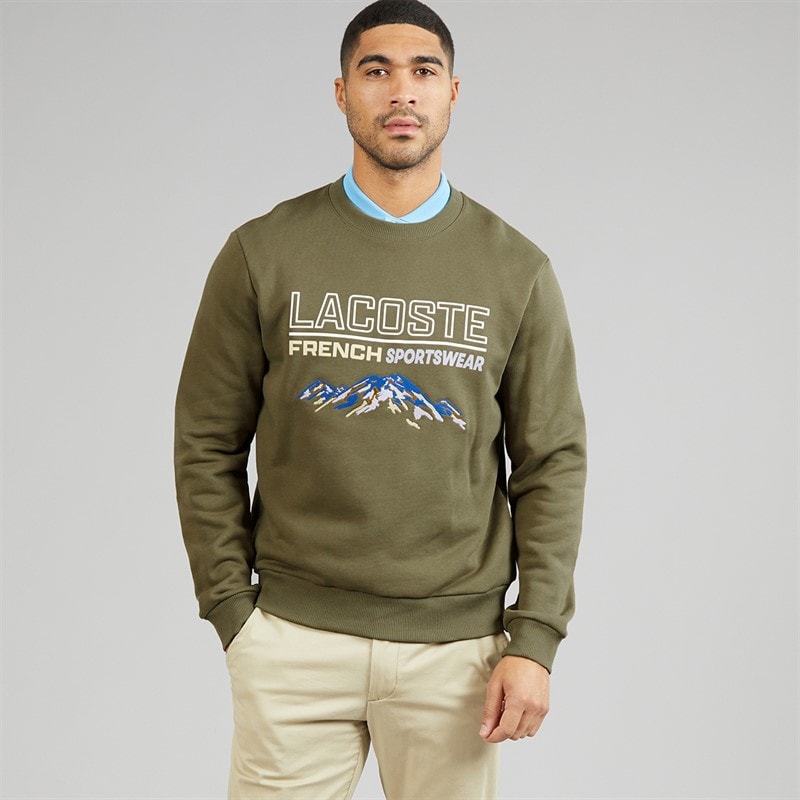 Lacoste Mens Embroidered Motif Fleece Sweatshirt Khaki Green - Image 3