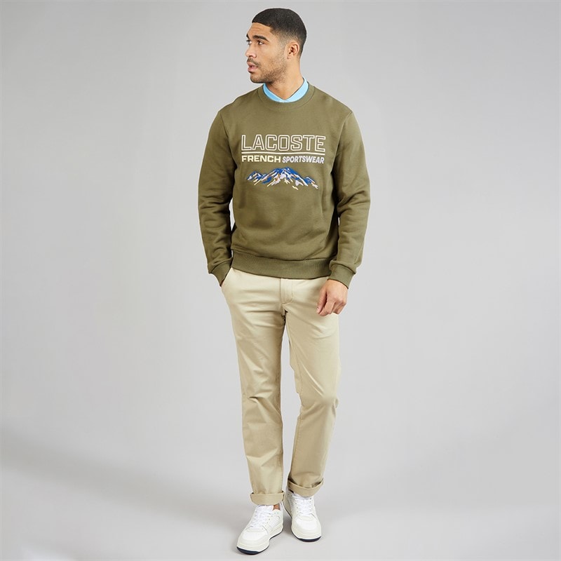 Lacoste Mens Embroidered Motif Fleece Sweatshirt Khaki Green - Image 4