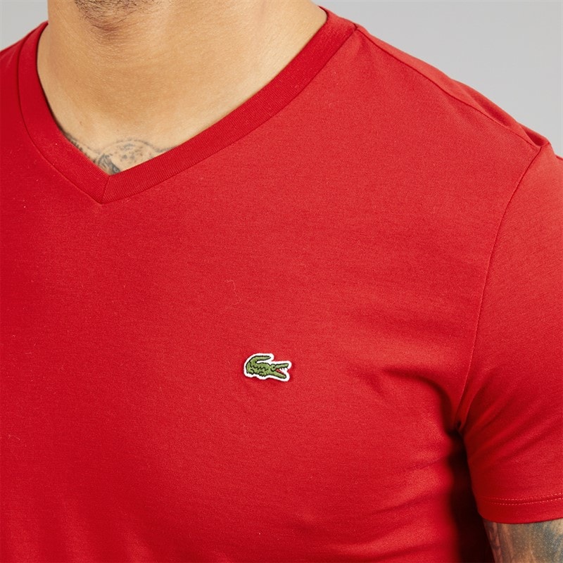 Lacoste Mens Lightweight V-Neck T-Shirt Rouge - Image 3