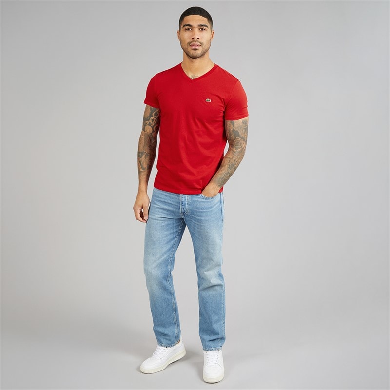 Lacoste Mens Lightweight V-Neck T-Shirt Rouge - Image 4