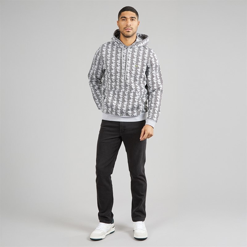 Lacoste Mens Monogram Fleece Hoodie Grey - Image 4