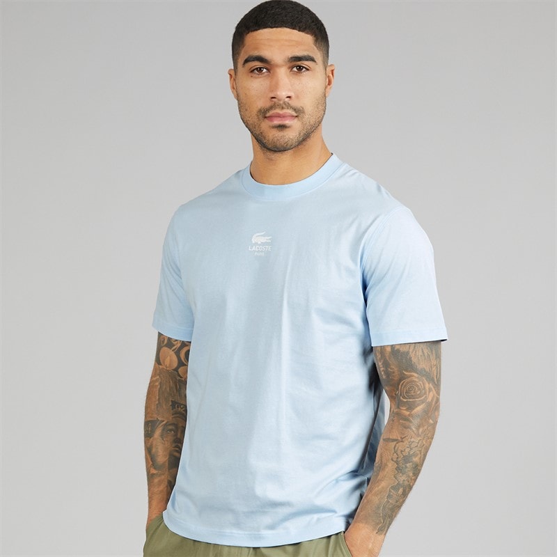 Lacoste Mens Signature Print T-Shirt Light Blue - Image 1