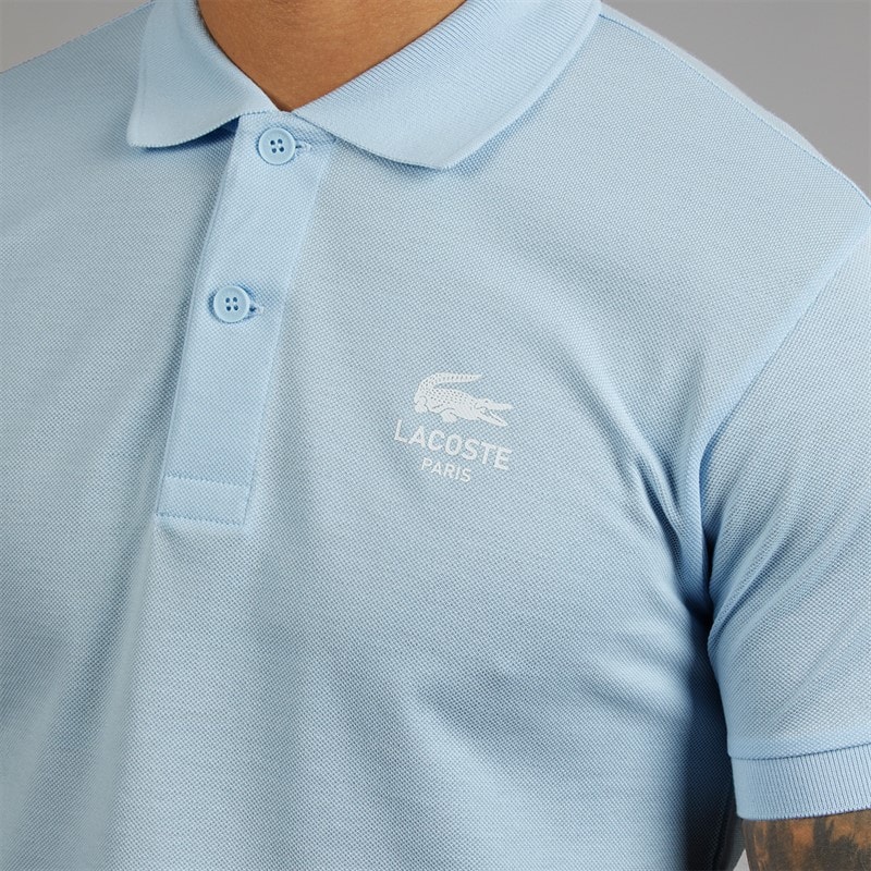 Lacoste Mens Classic Fit Signature Print Polo Shirt Light Blue - Image 3