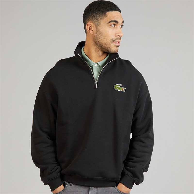 Lacoste Mens Loose Fit 1/4 Zip Badge Accent Sweatshirt Black - Image 1