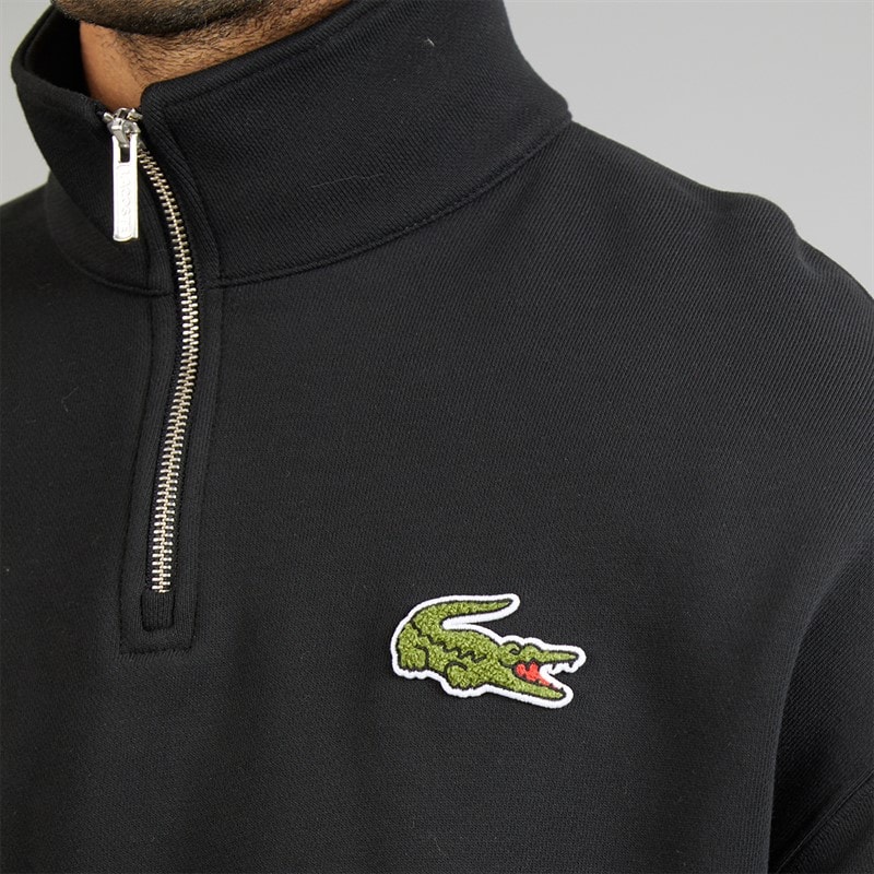 Lacoste Mens Loose Fit 1/4 Zip Badge Accent Sweatshirt Black - Image 3