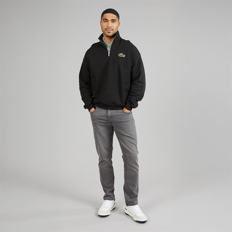 Lacoste Mens Loose Fit 1/4 Zip Badge Accent Sweatshirt Black - Image 4