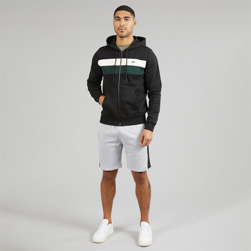 Lacoste Mens Zip Through Colour Block Hoodie Black/White/Green - Image 4