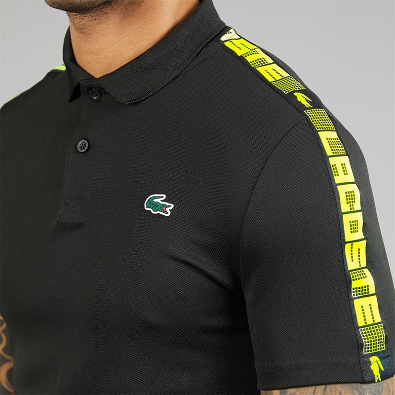 Lacoste Mens Branded Stripe Polo Shirt Black - Image 3