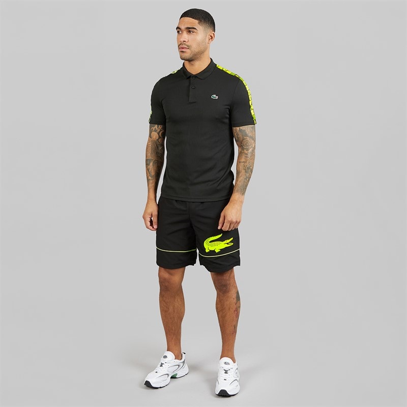 Lacoste Mens Branded Stripe Polo Shirt Black - Image 4