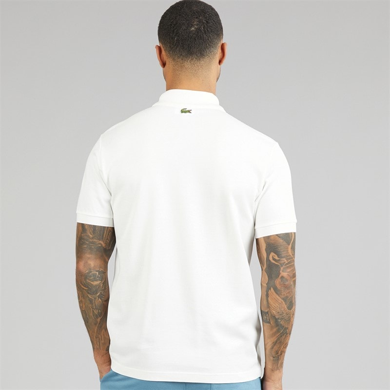 Lacoste Mens Classic Fit Printed Polo Shirt White/Blue - Image 2