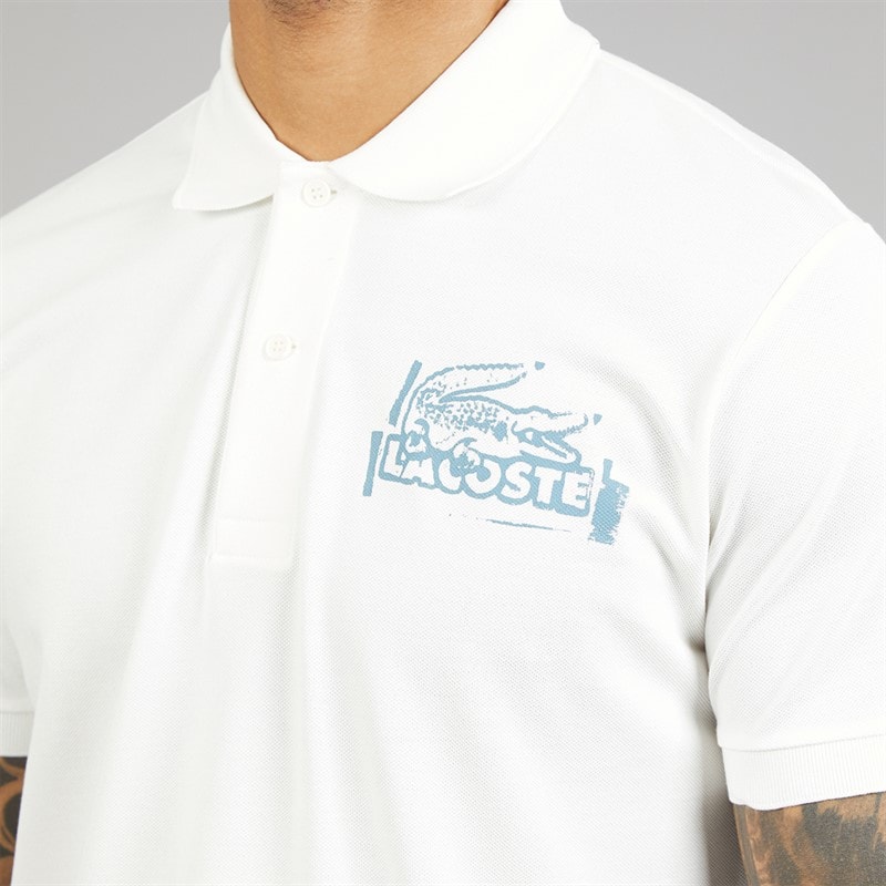 Lacoste Mens Classic Fit Printed Polo Shirt White/Blue - Image 3