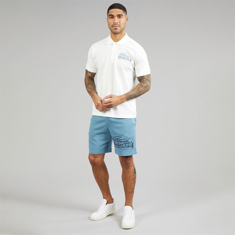 Lacoste Mens Classic Fit Printed Polo Shirt White/Blue - Image 4
