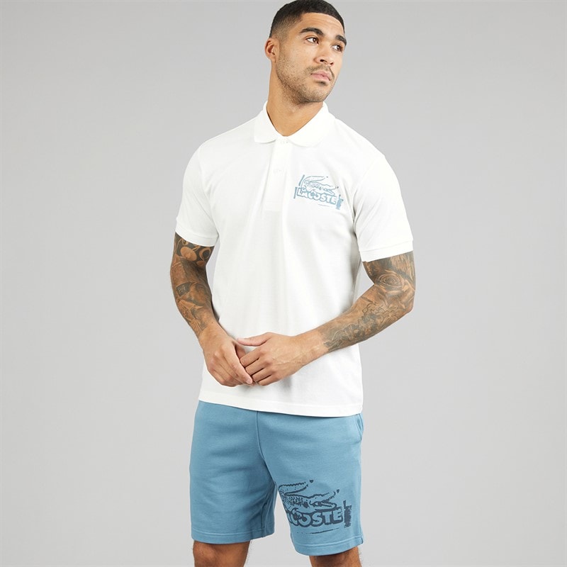 Lacoste Mens Classic Fit Printed Polo Shirt White/Blue - Image 5