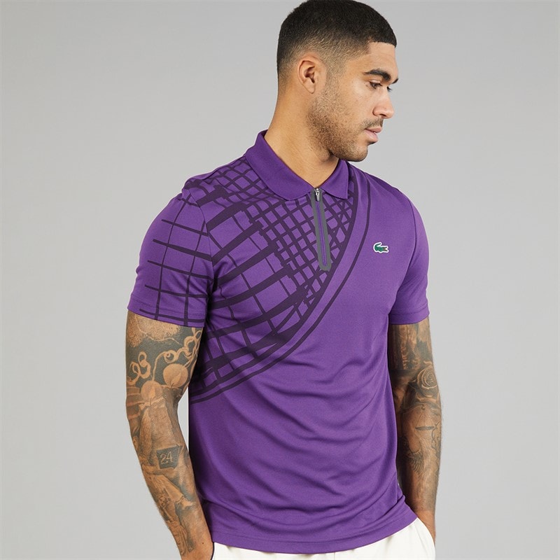 Lacoste Mens Printed Slim Fit Polo Shirt Purple - Image 1