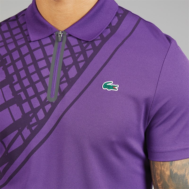 Lacoste Mens Printed Slim Fit Polo Shirt Purple - Image 3