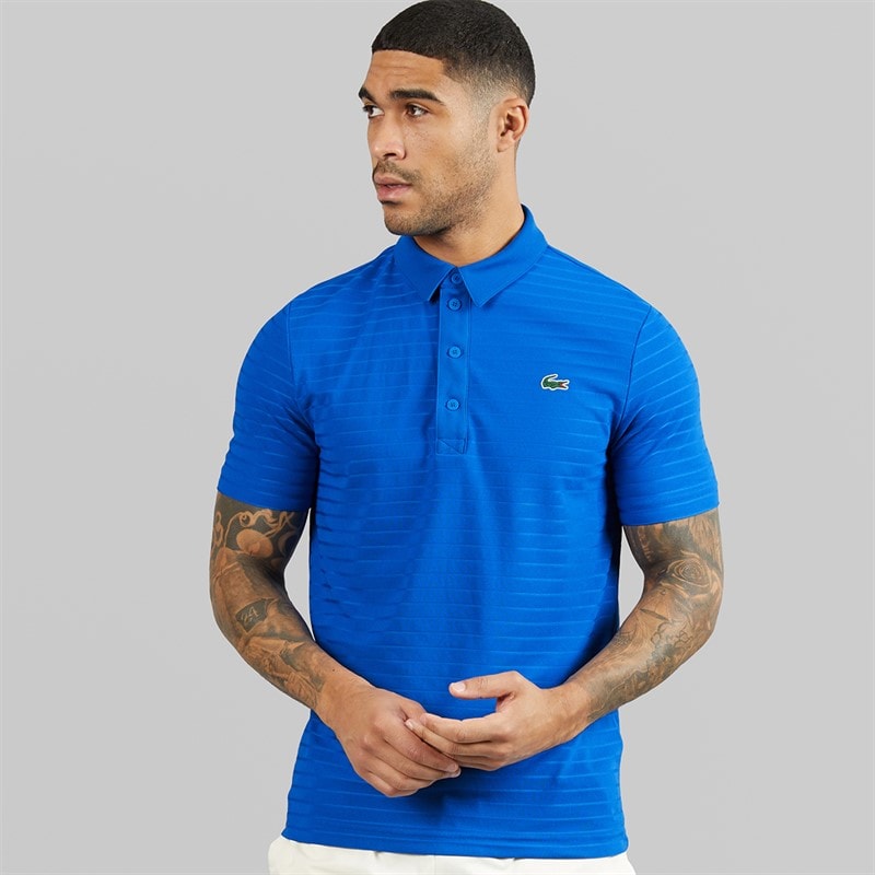 Lacoste Mens Textured Polo Shirt Blue - Image 1