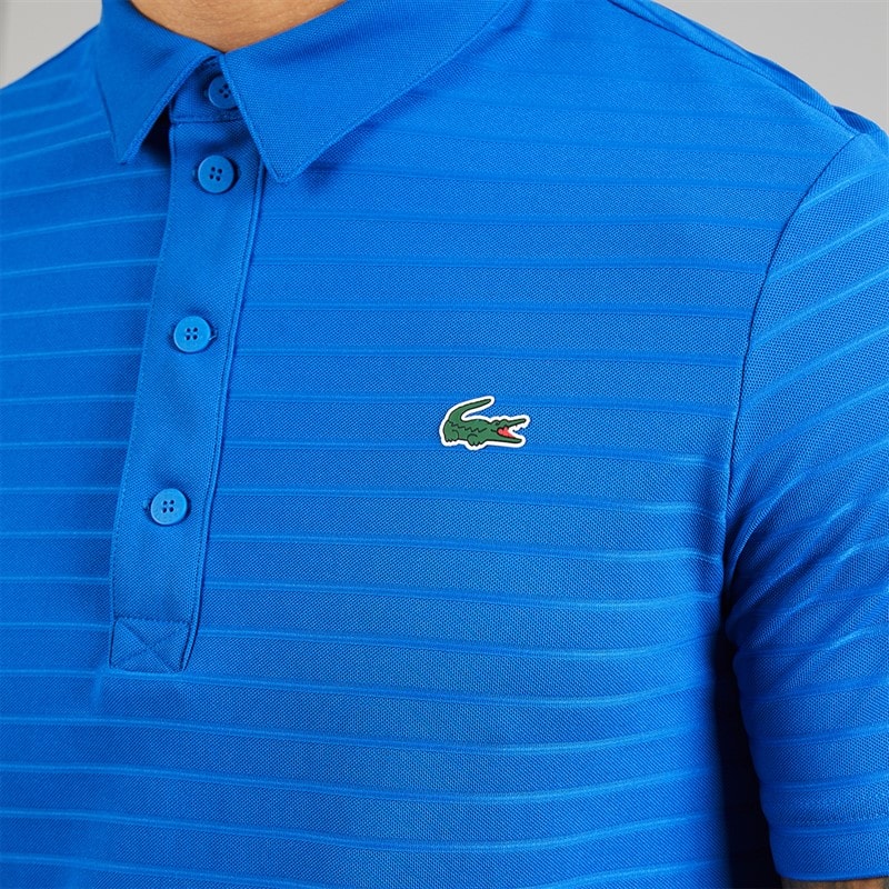 Lacoste Mens Textured Polo Shirt Blue - Image 3